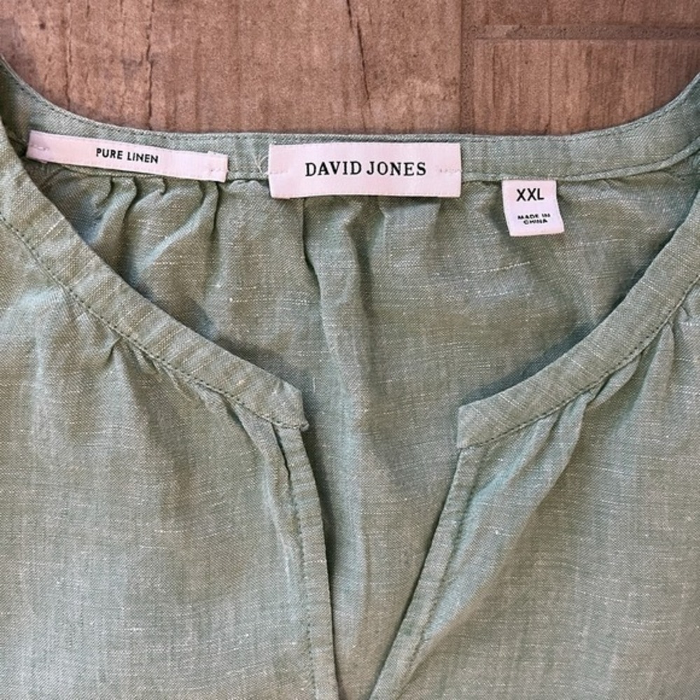 David Jones Linen Top 3/4 Button Front  3/4‎ Sleeve Pale Green Women XXL. Aus - Picture 5 of 14